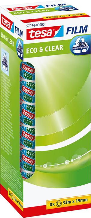 tesa 8x tesafilm ECO & CLEAR, lösungsmittelfrei und alterungsbeständig (19 mm)