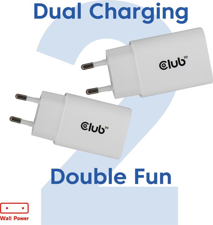 Produktbild Club 3D Club3D Lifestyle Ladegerät USB-C 30Watt, 2Stk weiss retail (30 W, 1 Port)