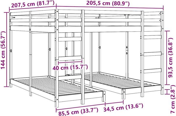 Produktbild vidaXL Etagenbettrahmen (200 x 200 cm)