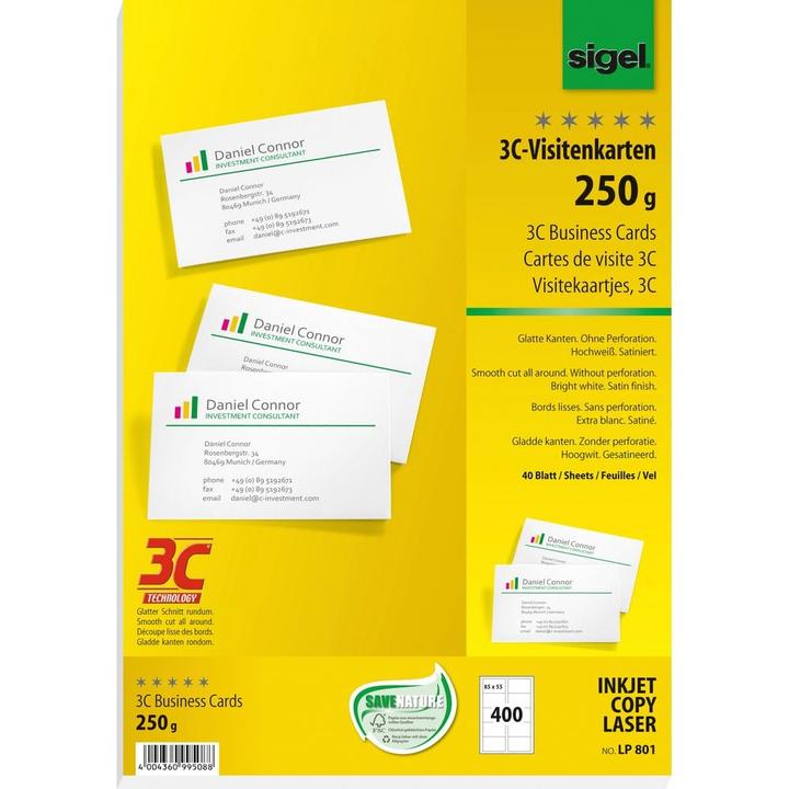 Immagine prodotto Sigel Biglietti da visita 3C (250 g/m², 400 x, A4)