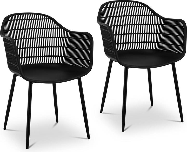 Produktbild Fromm & Starck Stuhl 2er Set Lehnstuhl Kunststoff Metallbeine bis 150 kg Designstuhl schwarz