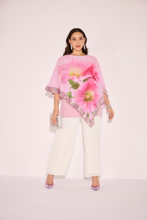 Produktbild Ulla Popken Chiffonbluse, Blüten, U-Boot-Ausschnitt, 3/4-Arm (56)