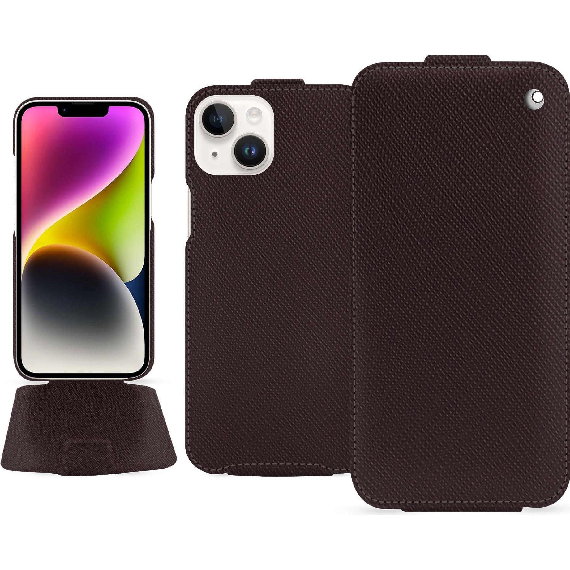 Noreve Lederschutzhülle vertikal (Apple iPhone 15 Plus), Smartphone Hülle, Braun