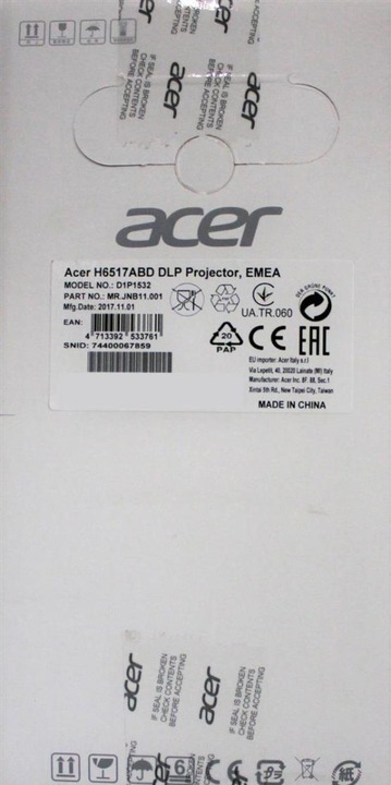 Actual product image Acer H6517abd (Full HD, 3400 lm, 1.48 - 1.62:1)