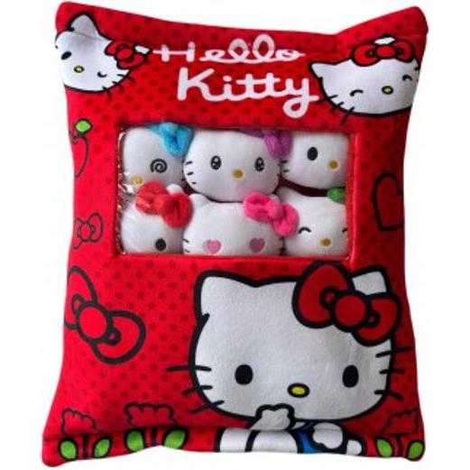 Lyo, Cuscino per bambini, Cuscino + 6 Mini Peluche Hello Kitty