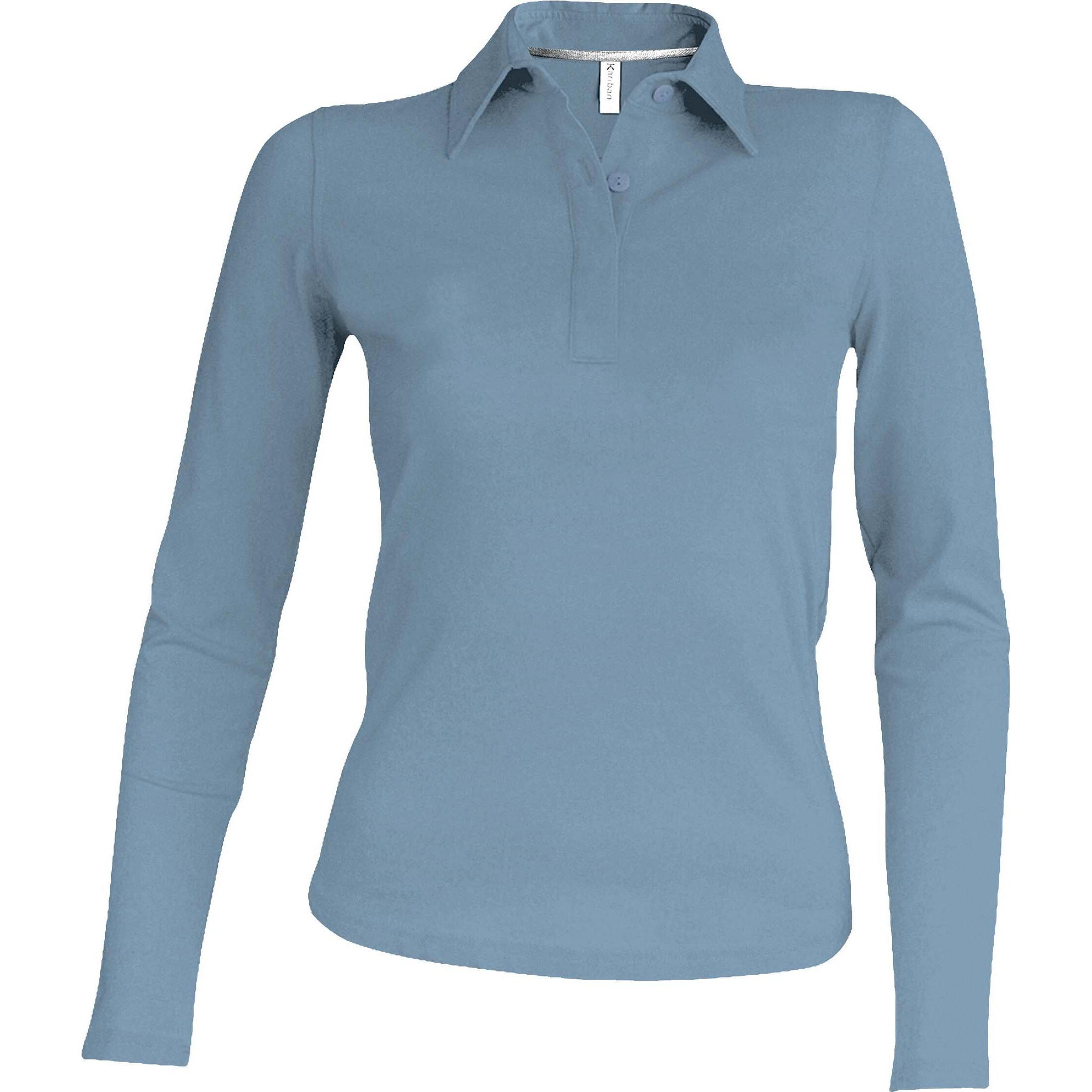Kariban, Damen, Shirt, Damen Poloshirt mit langen Ärmeln, Grau, (M)