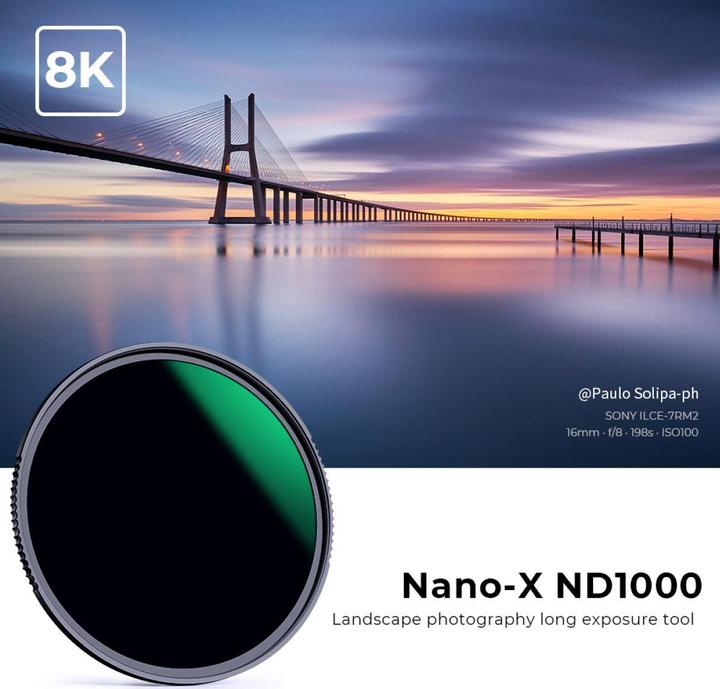 Productafbeelding K&F Concept ND1000 Filter Nano X 10 Stops Grey Filter 72mm (KF-01.1005) (72 mm, ND / grijsfilter)