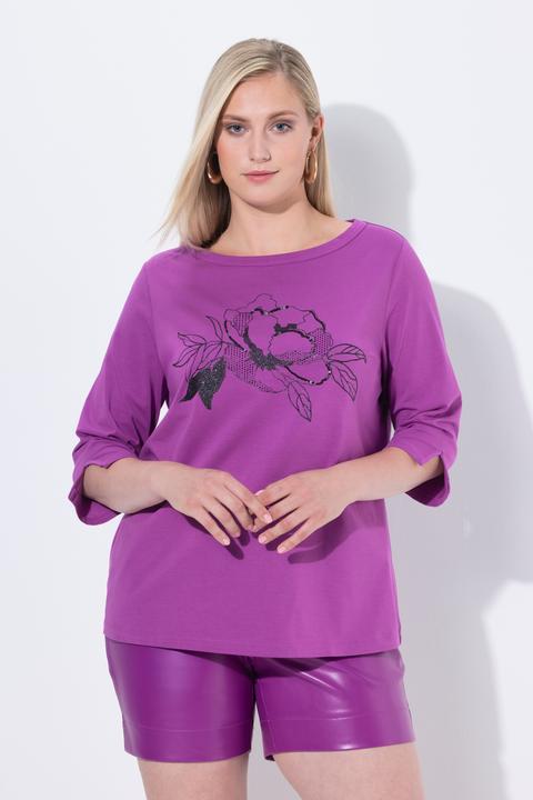 Actual product image Ulla Popken Sparkling Flower Motif 3/4 Sleeve Tee (62)