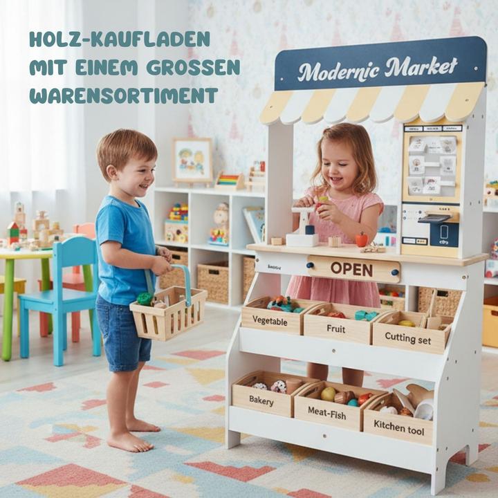 Image du produit Hermex Holz-Kaufladen mit Zubehör Kinder Marktstand Kaufmannsladen