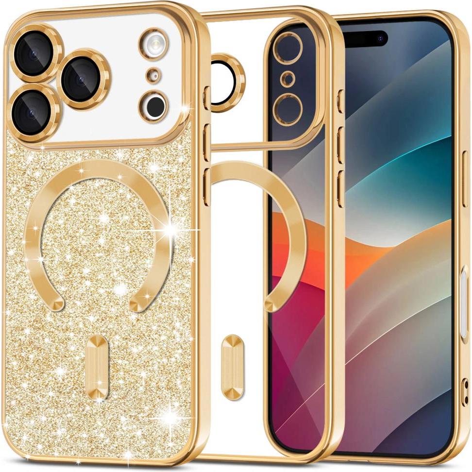 Techsuit - Luxury Glitter MagSafe - iPhone 17 Pro Max - Gold (Apple iPhone 17 Pro Max), Cover smartphone, Oro