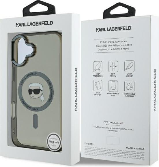 Immagine prodotto Karl Lagerfeld KLHMP16SHLSKIK Custodia rigida per iPhone 16 da 6,1" in metallo Karl Head MagSafe (Apple iPhone 16)