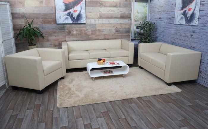 Immagine prodotto Mendler Set di divani 3-2-1 Loungesofa Lille - Finta pelle, Crema (1 posto, 2 posti, 3 posti)
