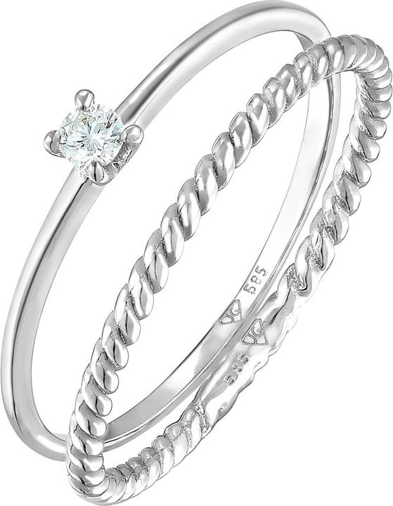 Produktbild Elli DIAMONDS Ring Diamant (0.06 ct) Solitär Bandring 585 Weissgold (58, 585/14 K Gold)