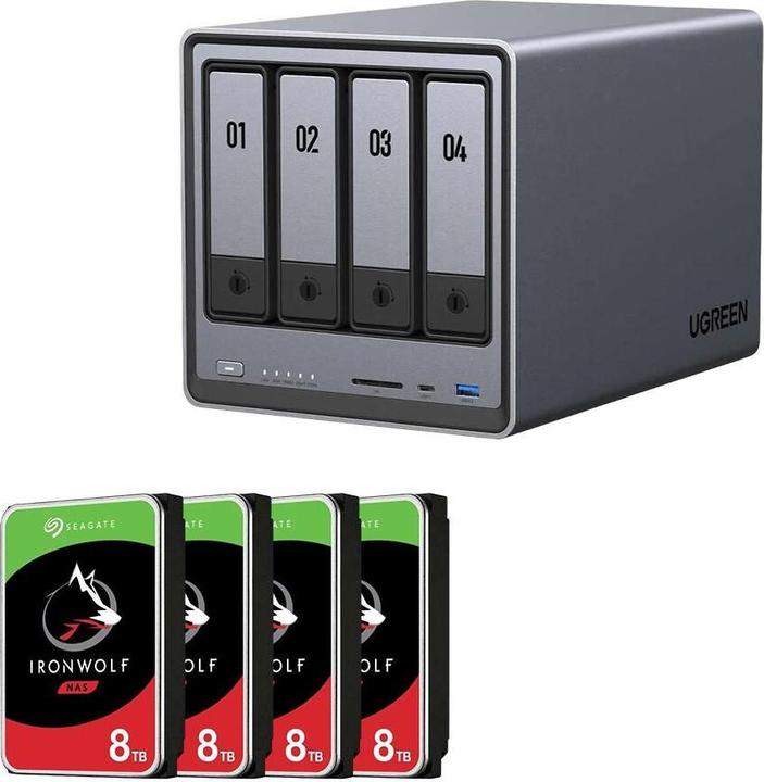 Ugreen DXP4800 NAS-Server Leergehäuse + 4x Seagate IronWolf® - 8 TB (4 x 8 TB, Seagate Ironwolf)