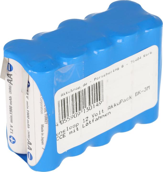 Produktbild Sanyo Eneloop 12 Volt Akku BK-3MCCE mit Lötfahnen (1 Stk., 2000 mAh, Ladegerät inkl. Akku)