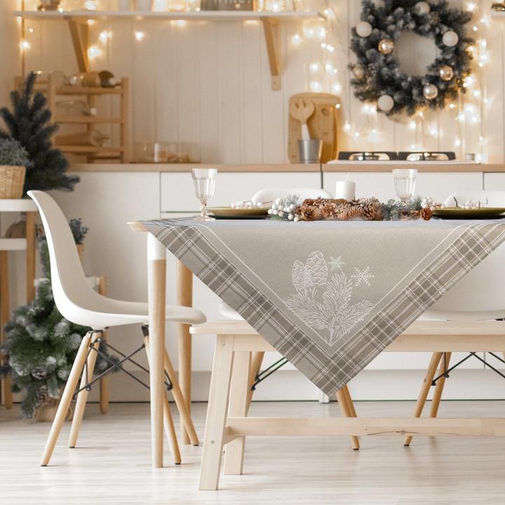 Immagine prodotto Eurofirany Tovaglia in arazzo HOLLY con motivo natalizio e bordo decorativo a quadri, 90 x 90 cm (90 x 90 cm)