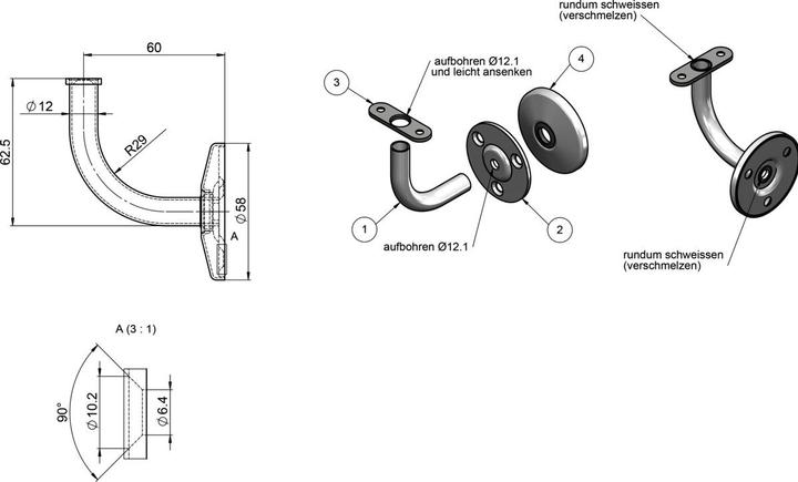 Actual product image Webi Handlaufstütze 60mm m. Kabeldurchführung (1 pcs.)