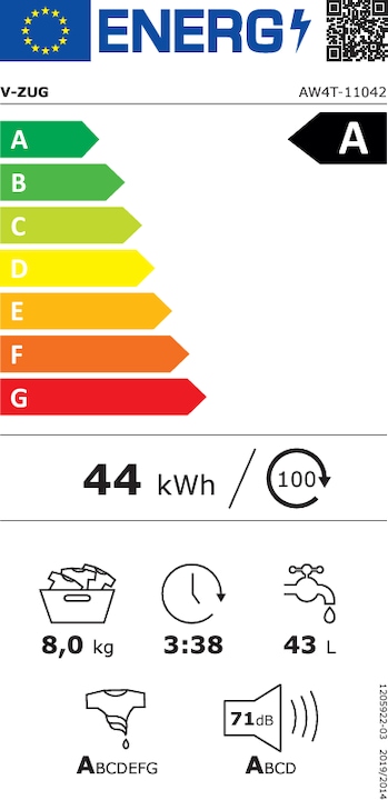 Energy Label V-Zug AdoraWash V4000 (8 kg, Left, CH plug)