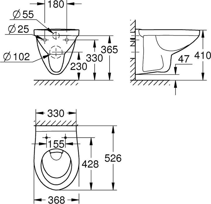 Actual product image Grohe Bau Ceramic WC vaeghaengt -