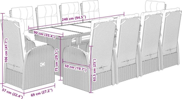 Produktbild vidaXL Garten Essgruppe (240 x 90 x 75 cm)