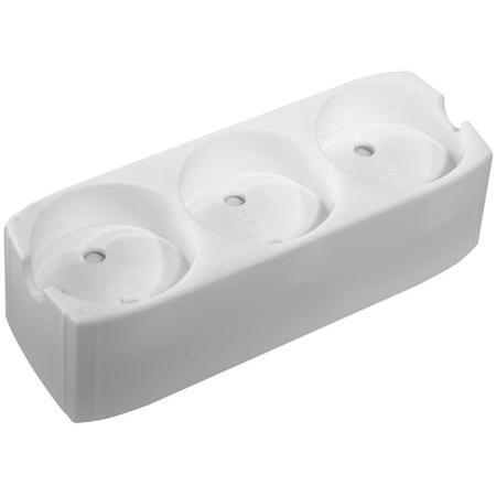Csdk SL Forstaerket stikdåse med 3 udtag, uden jord, 16A 250V IP20, Polycarbonat - farve hvid, Elektronikkabel + Stecker