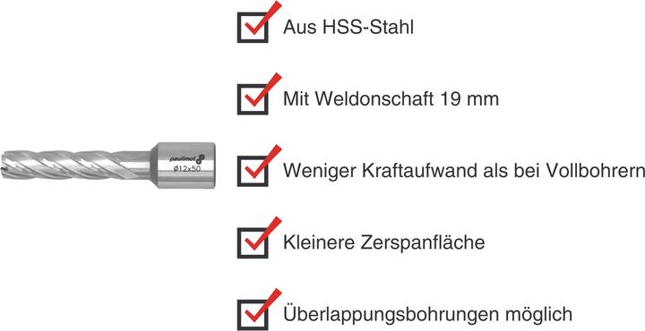 Produktbild Paulimot HSS-Kernbohrer mit Bohrtiefe 55 mm, Ø 12 mm (12 Millimeter)