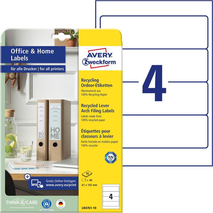 Avery Recycling Ordner-Etiketten, Home Office, Kleinpackung