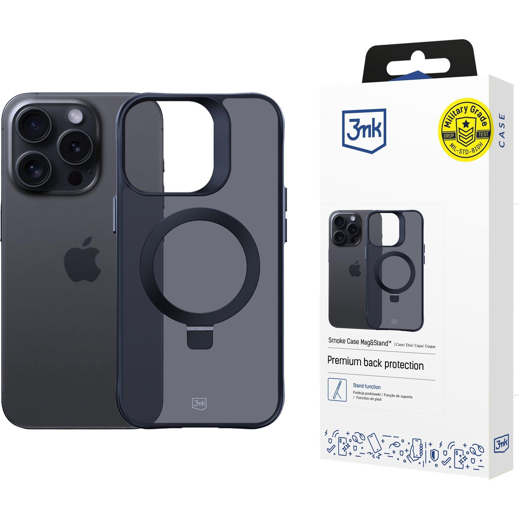 3MK Smoke Case iPhone 15 Pro Magsafe & Stand (Apple iPhone 15 Pro), Smartphone Hülle, Schwarz