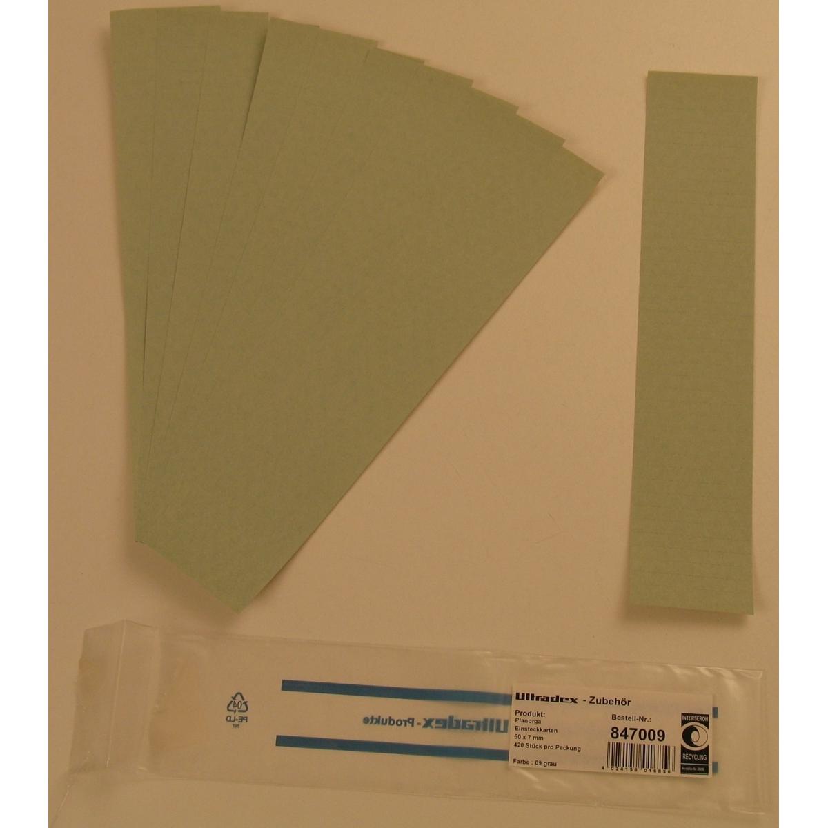 Ultradex, Kartenaufbewahrung, Einsteckkarten für 9,5mm Einsteckschiene 60x7,5mm VE=420 Stück grau