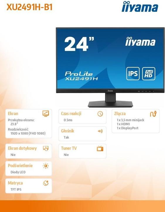 Produktbild iiyama TFT XU2491H 60.5cm IPS 23.8"/1920x1080/DP/HDMI/100HZ (1920 x 1080 Pixel, 23.80")