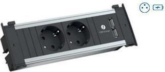 Actual product image Bachmann Kapsa S Extension cable 2 m 2 AC outputs Indoor Aluminium - Black (927.004) (2x, CEE 7/5, 2 m)