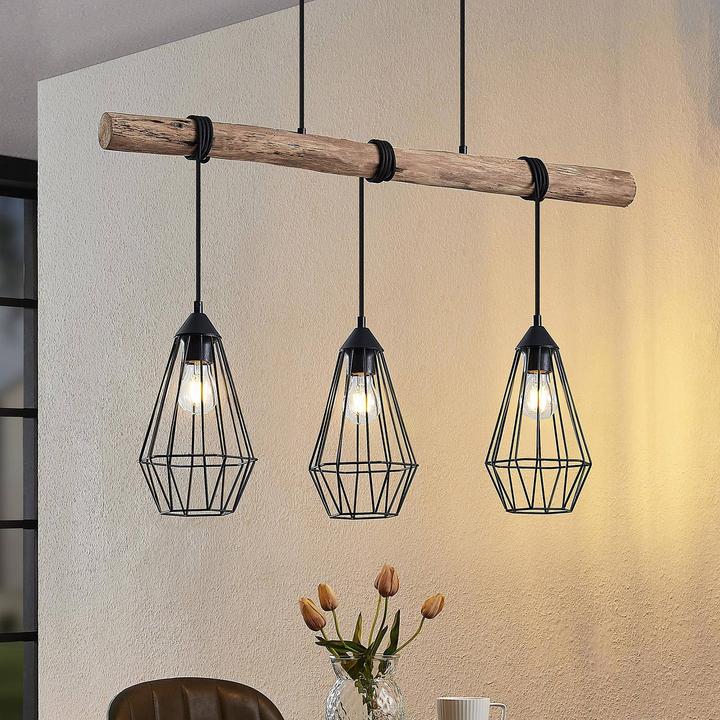 Produktbild Lindby Eldarion 3 Pendelleuchte Black/Wood (E27)