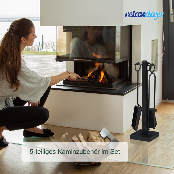 Image du produit Relaxdays set de 5 outils de cheminée (11,5 x 11,5 x 40,5 cm)