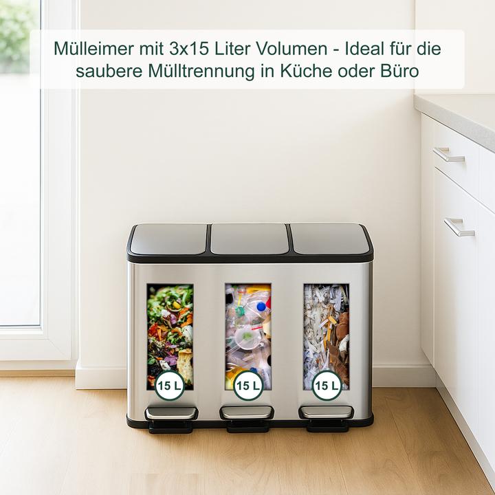 Produktbild Relaxdays Mülleimer 3 x 15 Liter (45 l)