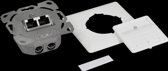 Actual product image LogiLink Cat.6A network socket flush-mounted 2 x RJ45 shielded, signal white, vertical cable entry