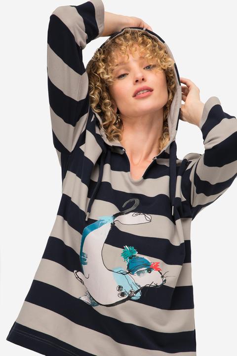 Produktbild Laurasøn Hoodie, Ringel, Robben-Print, Kapuze, 3/4-Ärmel, OEKO-TEX (M)
