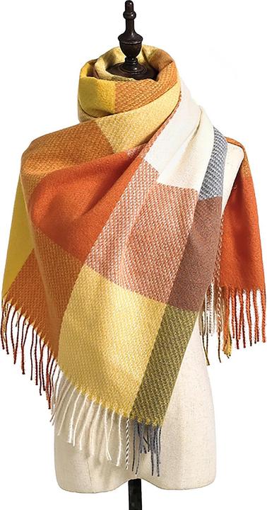 Produktbild Only-Bags.Store Winterschal kariert übergrosse quadratische Decke Schal, Fransen Poncho