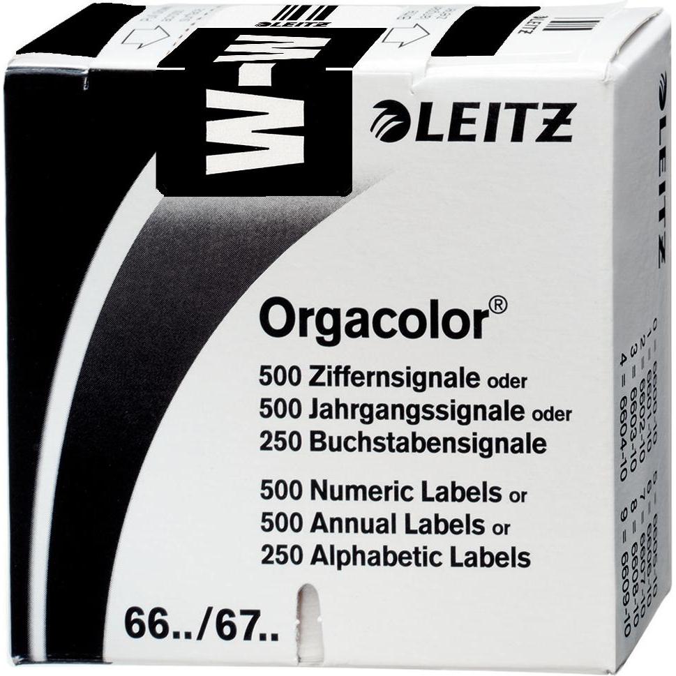 Leitz, Ordner Zubehör, Buchstabensignal Orgacolor "W", auf Rolle, schwarz Masse: (B)30 x (H)23 mm, auf Trägerbandrolle