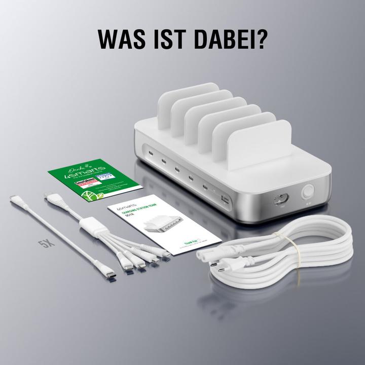 Image du produit 4smarts Ladestation Team 100W 5C/1A inkl. 6 Kabel Silber (100 W)