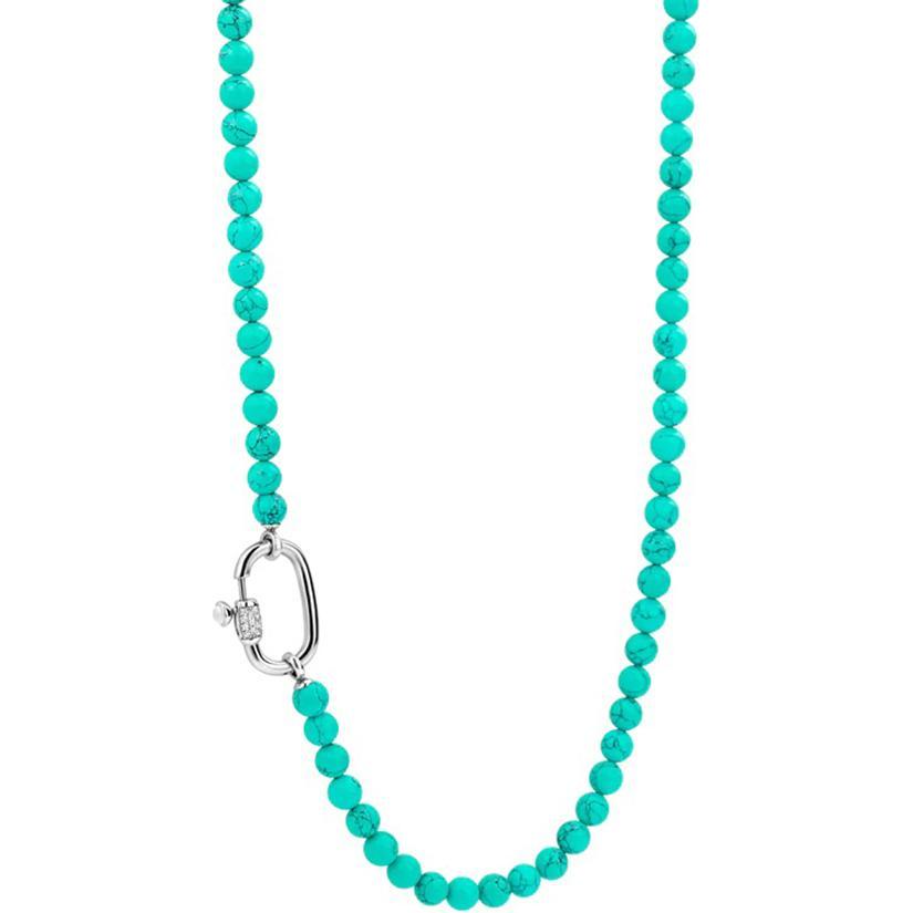 Ti Sento Milano, Halsschmuck, Collier mit türkisfarbende Steine 3980TQ/110, (925 Sterling Silber, 110 cm)