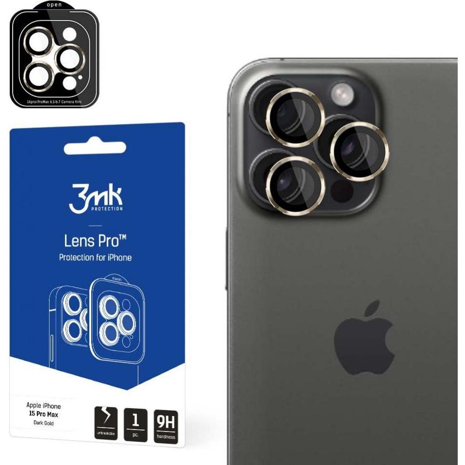 3MK Lens Protection Pro iPhone 15 Pro Max 6.7" ciemnozłoty/dark gold Ochrona na obiektyw aparatu z r (1 Stück, Apple iPh...