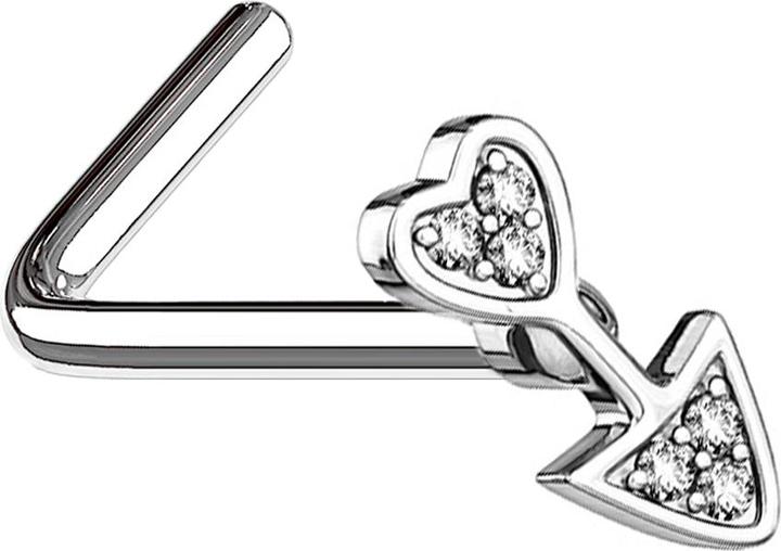 Immagine prodotto Star Piercing Nasenstecker gewinkelt silber Pfeil mit Herz (Ottone, Acciaio chirurgico 316L)