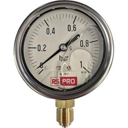 RS PRO Druckmessgerät Prozessanschluss unten Analo, Misurazione