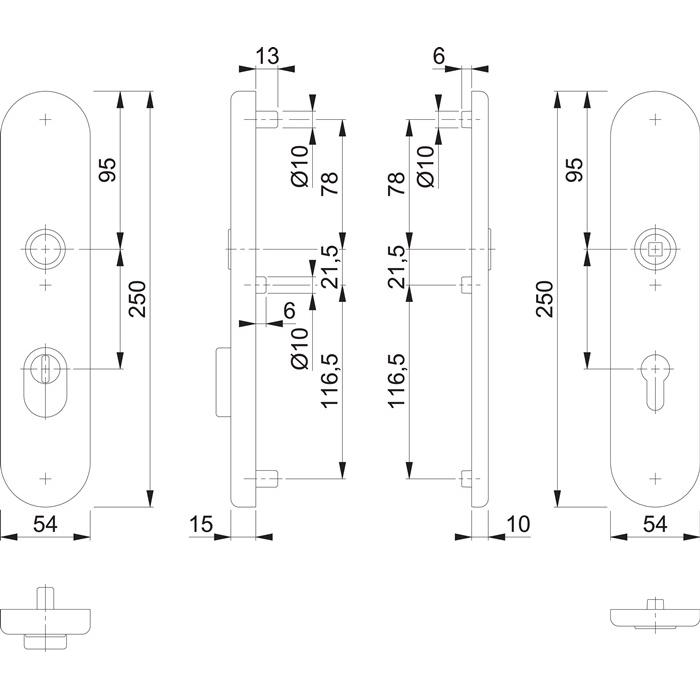 Thumbnail - Hoppe, Türgriff + Fenstergriff, Langschildpaar E3332ZA/3310 F1/silberf.F1 PZ 72mm (Türschild)
