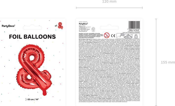 Produktbild Partydeco Foil Balloon sign "&" 35cm, red (1 pkt / 1 pc.) (1x)