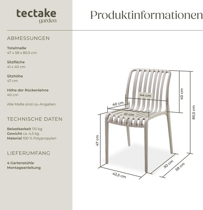 Actual product image tectake Garden chairs Alcudia, weatherproof, stackable