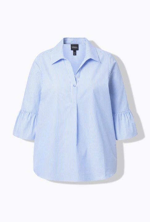 Immagine prodotto Ulla Popken Blusa dal taglio svasato con righe, collo da camicia e maniche a 3/4 (58, 60)