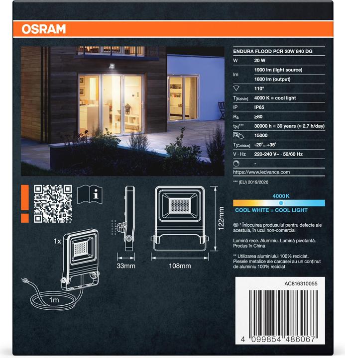 Immagine prodotto Ledvance OSRAM LED Aussenleuchte ENDURA Flood Cool White PCR Neutralweiss 4099854486067 (1800 lm, IP65)