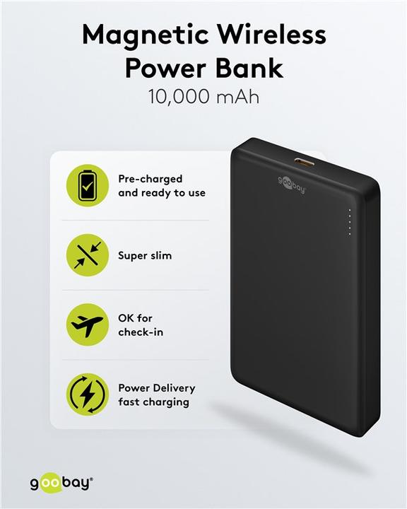 Actual product image Goobay Magnetic wireless powerbank 10,000 mAh (10000 mAh, 20 W, 38.50 Wh)