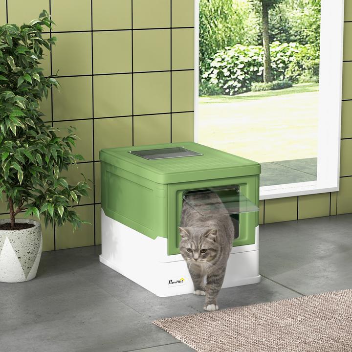 Produktbild PawHut Katzentoilette Kunststoff Weiss+Grün (Katzenklo geschlossen)
